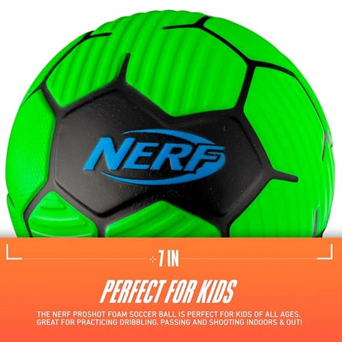 Nerf Kids Foam Mini Soccer Ball - Proshot Youth Soccer Ball - 7" Indoor + Outdoor Toy for Kids + Toddlers - Green/Blue by Nerf - Image 2