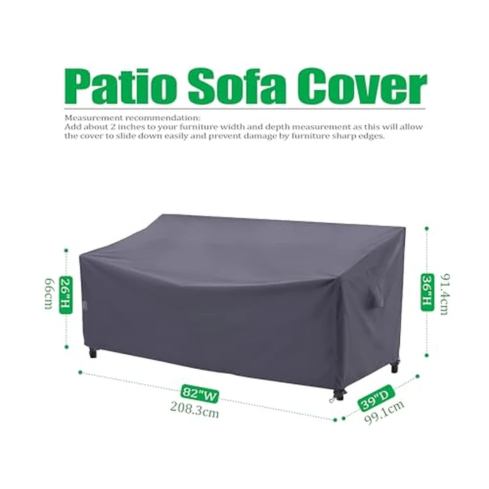 F&J Outdoors Heavy Duty Waterproof UV Resistant I Shape 3Seater Patio Sofa Cover, Grey, 82" W x 39" D x 36" H by F&J Outdoors - Image 2