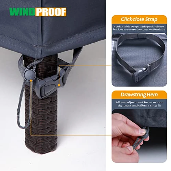 F&J Outdoors Heavy Duty Waterproof UV Resistant I Shape 3Seater Patio Sofa Cover, Grey, 82" W x 39" D x 36" H by F&J Outdoors - Image 6