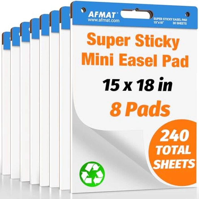 AFMAT Sticky Mini Easel Pads, 15 in x 18 in Flip Chart Paper for Teachers, Super Sticky & Bleed-Resistant, Self-Stick Easel Paper for Office/Classroom/Whiteboard/Wall/Windows, 30 Sheets/Pad, 8 Pads by AFMAT - Image 1