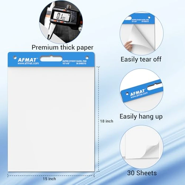 AFMAT Sticky Mini Easel Pads, 15 in x 18 in Flip Chart Paper for Teachers, Super Sticky & Bleed-Resistant, Self-Stick Easel Paper for Office/Classroom/Whiteboard/Wall/Windows, 30 Sheets/Pad, 8 Pads by AFMAT - Image 5