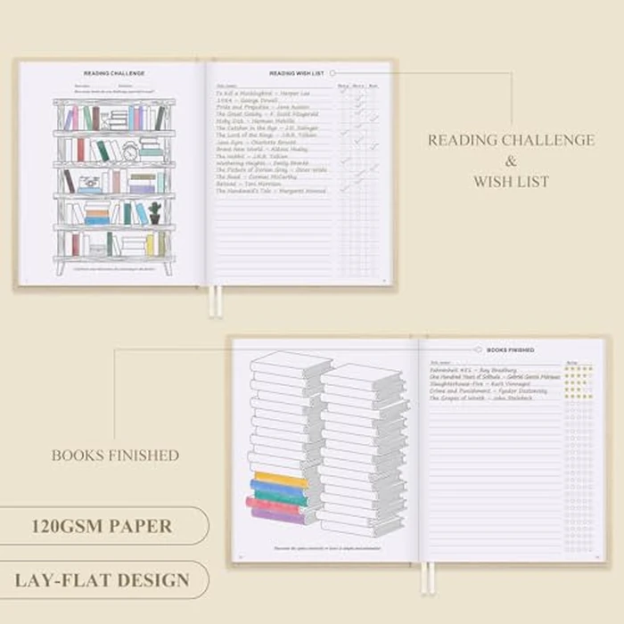 Lanpn Reading Book Journal for Book Lovers Readers, 9.3" x 7.7", 158 Pages Linen Hardcover Books Tracker Journal with 52 Book Reviews, Reading Log Notebook Bookish Gifts (Pruple) by Lanpn - Image 4