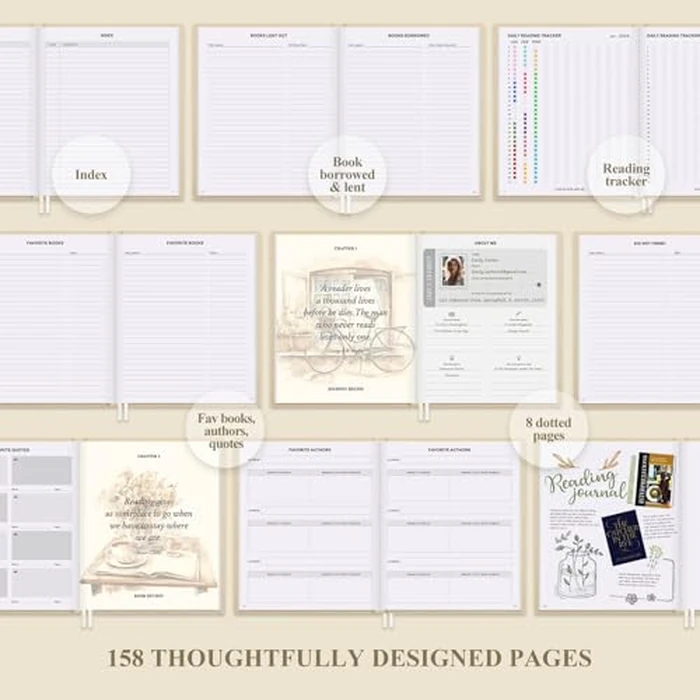 Lanpn Reading Book Journal for Book Lovers Readers, 9.3" x 7.7", 158 Pages Linen Hardcover Books Tracker Journal with 52 Book Reviews, Reading Log Notebook Bookish Gifts (Pruple) by Lanpn - Image 5