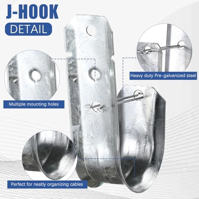 MBJZSL 2-Inch 100 Pcs Cable Support, J Hooks Heavy Duty Galvanized Steel Cable Hooks Wire Management J Hooks for Attaching Wall Mounting to Vertical Surfaces, Silver by MBJZSL - Image 3
