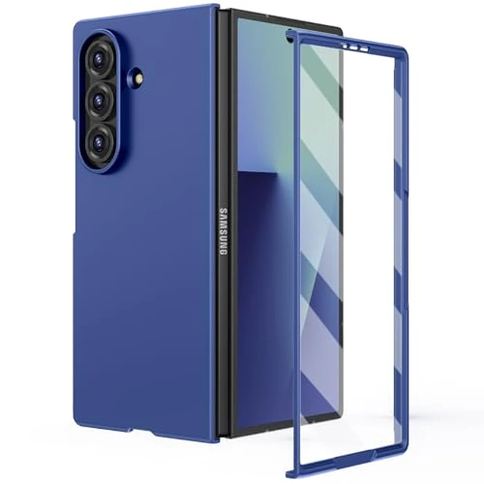 Ruky for Z Fold 7 Slim Case, [Not for Z Fold 6] Hard PC Protective Phone Case with Built-in Screen Protector & Support Wireless Charging Cover for Samsung Galaxy Z Fold 7 5G, Blue Shadow by Ruky - Used - Good condition