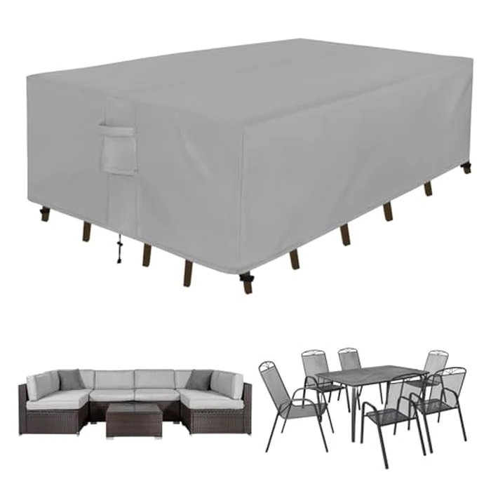 Easy-Going Rectangle Patio Furniture Cover Waterproof Outdoor Dining Table and Chair Cover Anti-UV Outside Sectional Sofa Set Covers (110"L x 84"W x 28"H, Grey) by Easy-Going - Used - Very Good condition