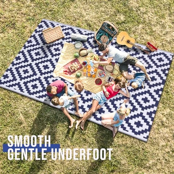 OLANLY Outdoor Rug Waterproof Reversible 4x6 ft, Durable Plastic Straw Patio Camping Carpet, Large Foldable RV Mat for Backyard, Deck, Picnic, Camper, Bench, All-Weather, Lightweight, Navy & White by OLANLY - Image 6