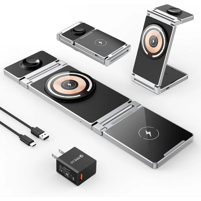 Hohosb Magnetic Charging 3 in 1 Foldable Zinc Alloy Wireless Stand A80 - Black by Hohosb - Refurbished - Excellent condition
