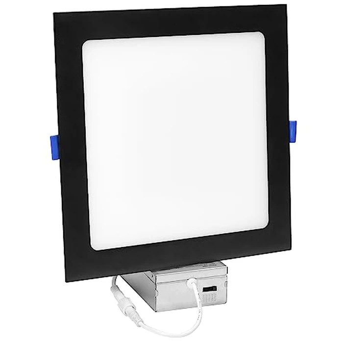 Maxxima 8 in. 5 CCT Square Recessed LED Downlight, 1400 Lumens, Slim Flat Panel Color Selectable (2700K/3000K/3500K/4000K/5000K), Dimmable, Canless IC Rated, Black Trim, J-Box Included by Maxxima - Image 3