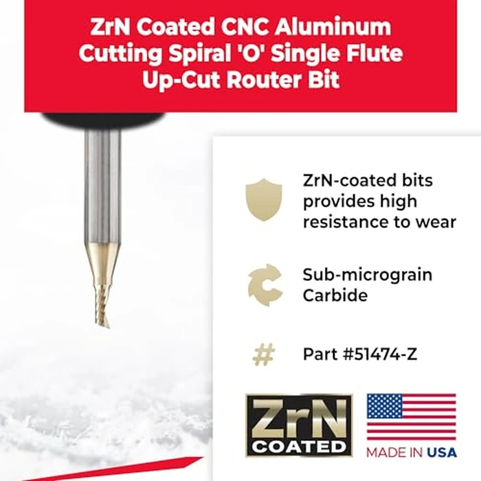Amana Tool CNC Solid Carbide Spiral O Flute Up-Cut, Aluminum Cutting Router Bit, ZrN Coated, 51474-Z, 1/8 D x 1/4 CH x 1/4 SHK x 2 Inch L by Amana Tool - Image 2