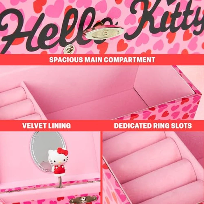 Hello Kitty Sanrio Musical Jewelry Box for Girls Teens Women Kawaii Wind Up Music Box Jewelry Organizer Ring Holder Gifts for Women (Pink by Hello Kitty - Image 4