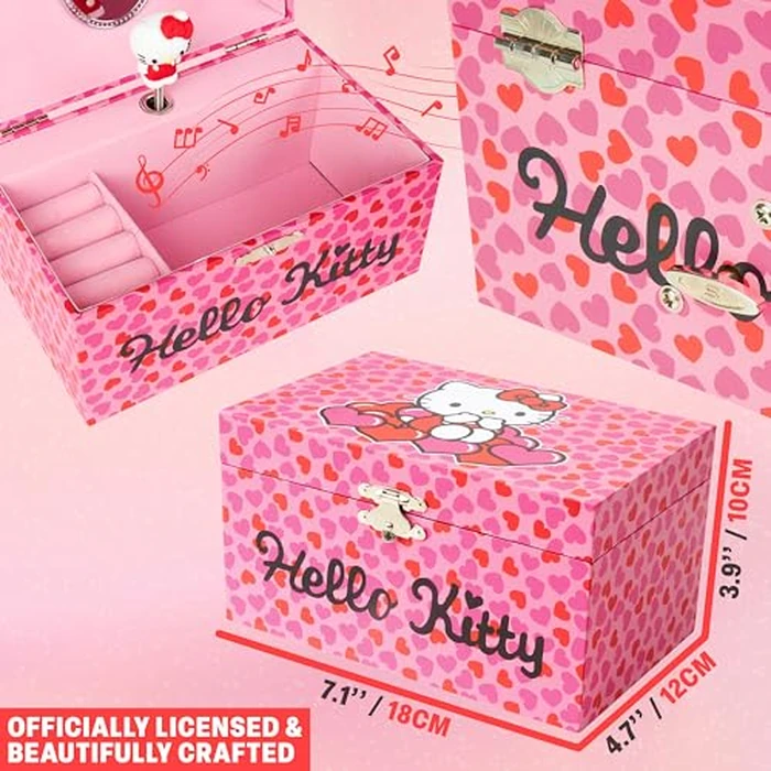Hello Kitty Sanrio Musical Jewelry Box for Girls Teens Women Kawaii Wind Up Music Box Jewelry Organizer Ring Holder Gifts for Women (Pink by Hello Kitty - Image 6