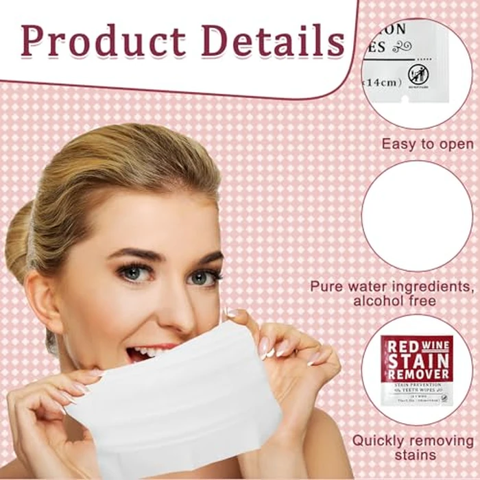 Loopeer 200 Pack Red Wine Stain Remover Wipes for Teeth and Lips Wine Prevention Teeth Wipes by Loopeer - Image 4