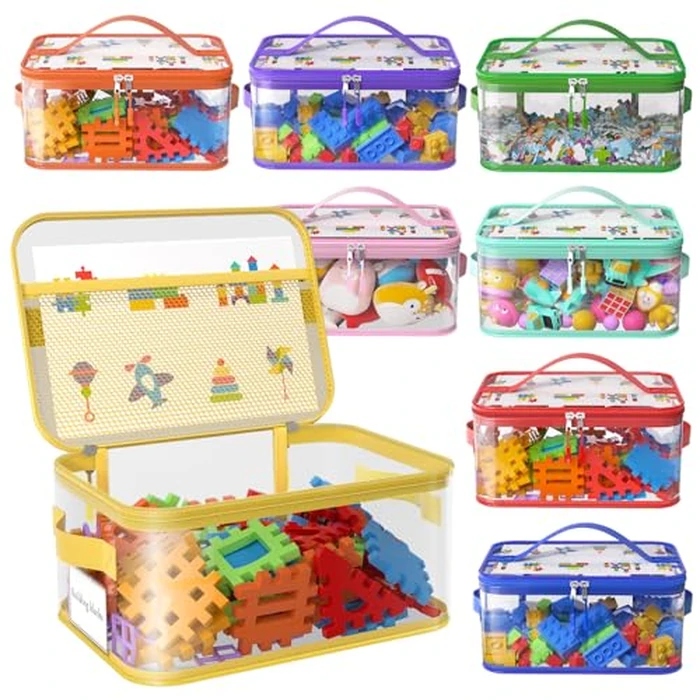 8 Packs Large Toy Storage Bags with Labels, Reusable Clear PVC Board Game Storage, Travel Waterproof Toy Organizer Bags with Name Tag and Manual Pocket for Building Blocks, Puzzle, Kids Books by Shcsdr - Image 1