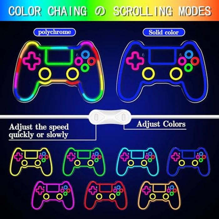 Gamer Neon Sign, Gamepad Shaped RGB LED Neon Lights Scrolling Color Changing Flashing Modes Game Controller Gaming Light Sign for Gamer Room Wall Decor, Video Game Gifts for Teens, Boys by Lurevia - Image 3