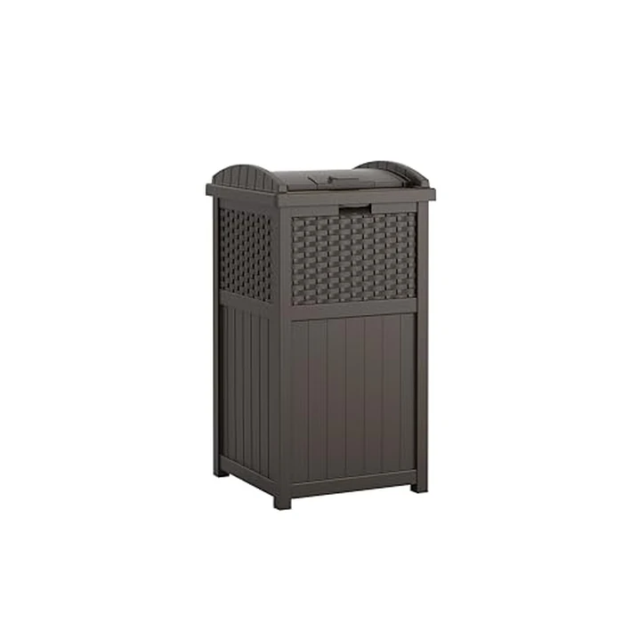 Suncast 33 Gallon Commercial Outdoor Trashcan Hideaway with Lid for 30 to 33 Gallon Trash Bags for Garage, Backyard, or Garden, Brown by Suncast - Used - Good condition - US$50.15