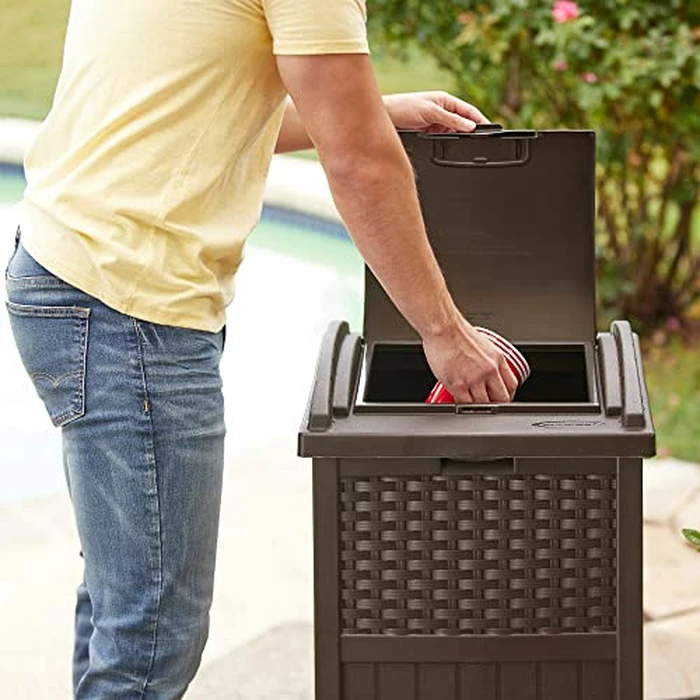 Suncast 33 Gallon Commercial Outdoor Trashcan Hideaway with Lid for 30 to 33 Gallon Trash Bags for Garage, Backyard, or Garden, Brown by Suncast - Image 2