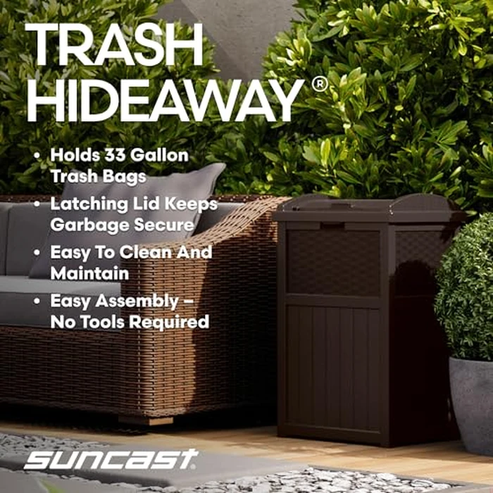 Suncast 33 Gallon Commercial Outdoor Trashcan Hideaway with Lid for 30 to 33 Gallon Trash Bags for Garage, Backyard, or Garden, Brown by Suncast - Image 3