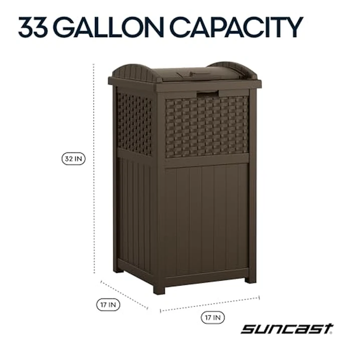 Suncast 33 Gallon Commercial Outdoor Trashcan Hideaway with Lid for 30 to 33 Gallon Trash Bags for Garage, Backyard, or Garden, Brown by Suncast - Image 4