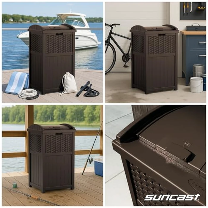 Suncast 33 Gallon Commercial Outdoor Trashcan Hideaway with Lid for 30 to 33 Gallon Trash Bags for Garage, Backyard, or Garden, Brown by Suncast - Image 5