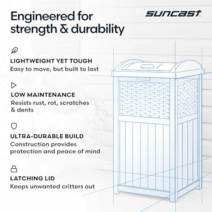 Suncast 33 Gallon Commercial Outdoor Trashcan Hideaway with Lid for 30 to 33 Gallon Trash Bags for Garage, Backyard, or Garden, Brown by Suncast - Image 7