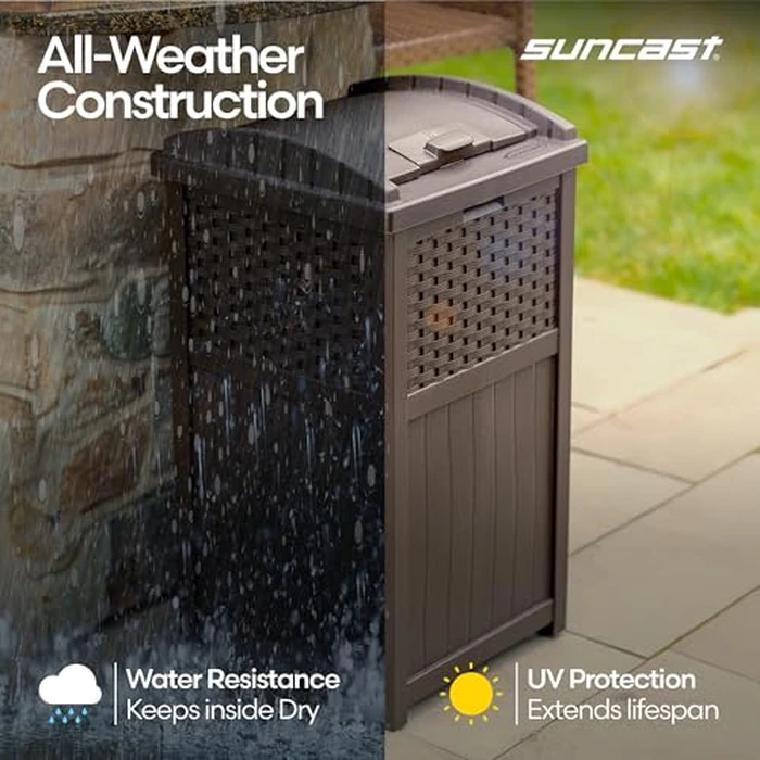 Suncast 33 Gallon Commercial Outdoor Trashcan Hideaway with Lid for 30 to 33 Gallon Trash Bags for Garage, Backyard, or Garden, Brown by Suncast - Image 8