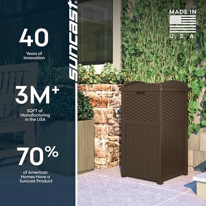 Suncast 33 Gallon Commercial Outdoor Trashcan Hideaway with Lid for 30 to 33 Gallon Trash Bags for Garage, Backyard, or Garden, Brown by Suncast - Image 9