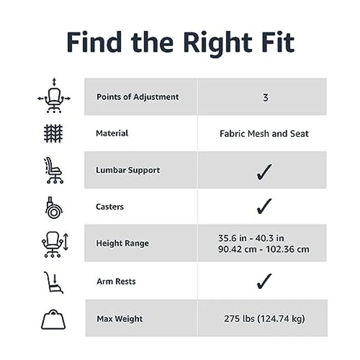 Amazon Basics Breathable Mesh Mid-Back Office Desk Chair with Armrests, Lumbar Support, 360-Degree Swivel, Adjustable-Height, Black by Amazon Basics - Image 3