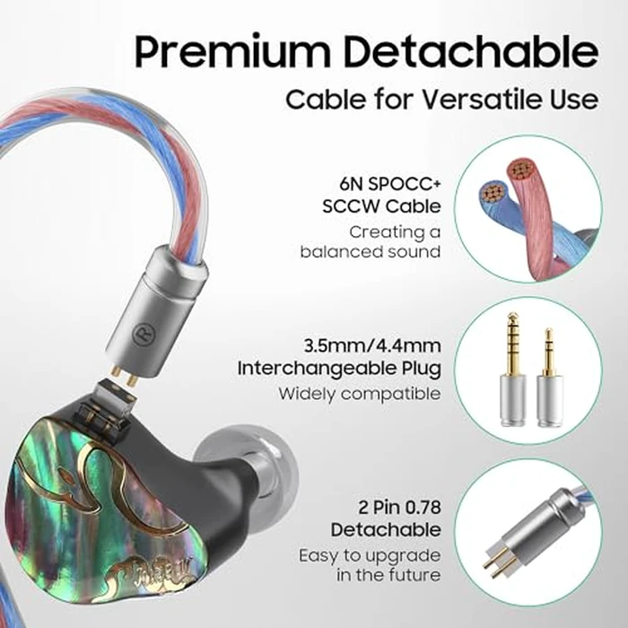 HiFiGo IEMs Juzear x Z Reviews Defiant in Ear Monitor, 1DD +3BA Hybrid Drivers Earphone, HiFi Wired Gaming IEM Earbuds with Detachable Cable for Musician Audiophile Gamer (Rainbow) by HiFiGo - Image 6