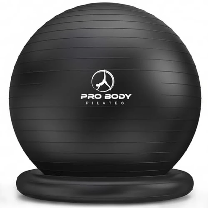 ProBody Pilates Yoga Ball Chair, Exercise Ball Chair with Base or Stand for Home Office Desk Sitting or Workout, Balance Ball & Stability Ball Seat for Back, abs (Black, 27-30 inches/68-75 cm) by ProBody Pilates - Image 1