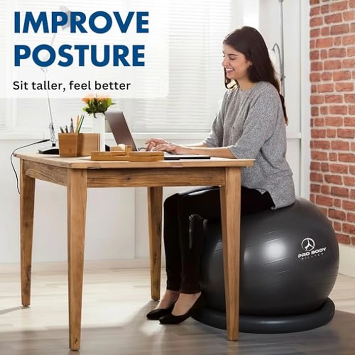 ProBody Pilates Yoga Ball Chair, Exercise Ball Chair with Base or Stand for Home Office Desk Sitting or Workout, Balance Ball & Stability Ball Seat for Back, abs (Black, 27-30 inches/68-75 cm) by ProBody Pilates - Image 2