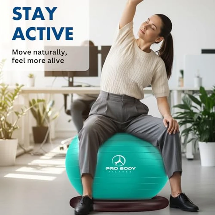 ProBody Pilates Yoga Ball Chair, Exercise Ball Chair with Base or Stand for Home Office Desk Sitting or Workout, Balance Ball & Stability Ball Seat for Back, abs (Black, 27-30 inches/68-75 cm) by ProBody Pilates - Image 3