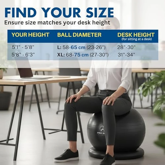 ProBody Pilates Yoga Ball Chair, Exercise Ball Chair with Base or Stand for Home Office Desk Sitting or Workout, Balance Ball & Stability Ball Seat for Back, abs (Black, 27-30 inches/68-75 cm) by ProBody Pilates - Image 4