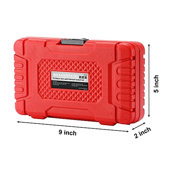 MIXPOWER 25 Piece Torx Bit and Socket Set, 13 Star Bits (T8- T60) & 12 E-Torx Sockets (E4-E22), Professional Grade Auto & Motorcycle Mechanic Set by MIXPOWER - Image 6