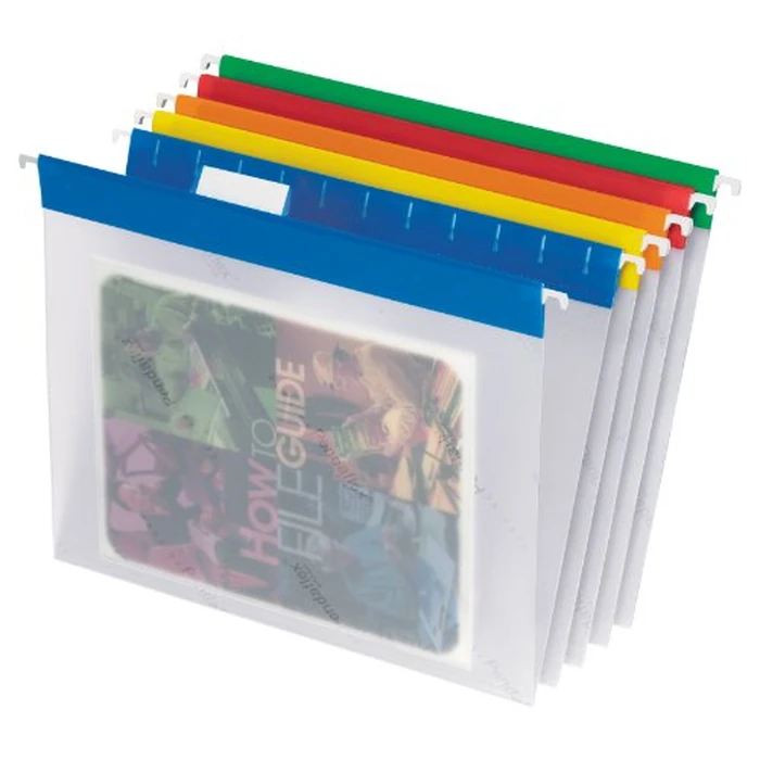 Pendaflex Hanging Folders, EasyView Plastic, Transparent Letter Size, Color Bar Coded, Durable Moisture-Resistant, Coated Rods, Custom Tabs, 10-Pack, Assorted Colours for Quick File Identification by Pendaflex - Used - Very Good condition - CA$16.28