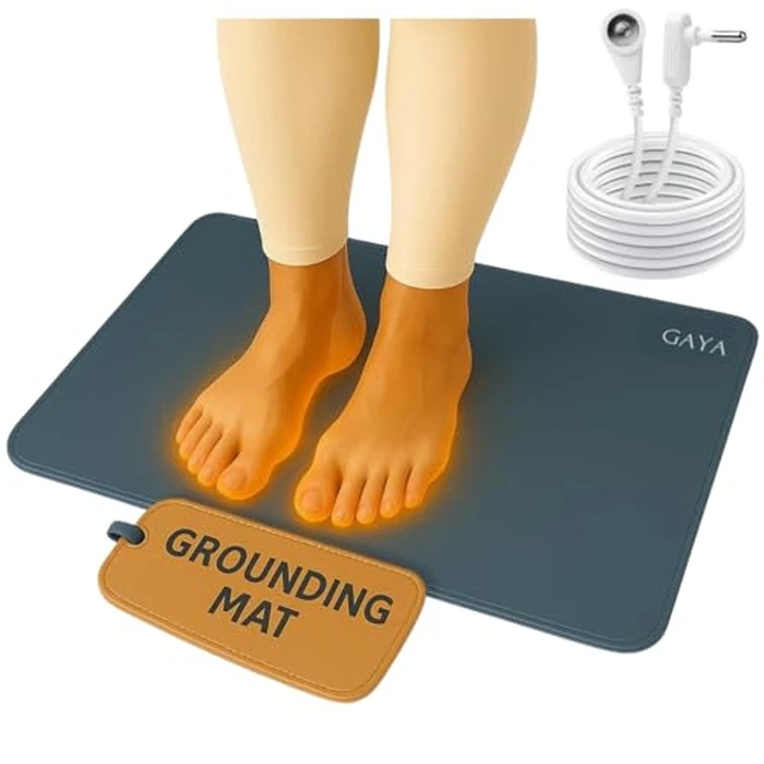 GAYA Grounding Mat for Feet, Sleep Improvement, Back Pain Relief, Muscle Relaxation & Stress, Including 15ft Cord, 100K Ohm Resistor | Conductive Carbon | Earthing Pads for Bed Couch, Desk (24''X16'') by GAYA - Used - Like New condition - US$37.99