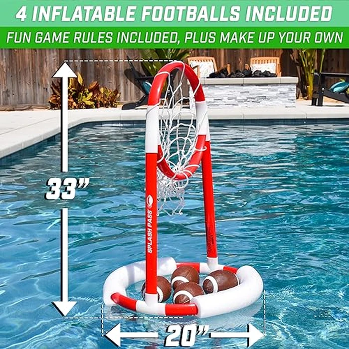 GoSports Splash Pass Floating Pool Football Game Includes Hoop, 4 Footballs and Pump by GoSports - Image 4