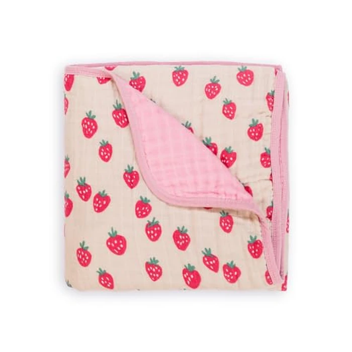Itzy Ritzy Baby Blanket - Soft Cotton Muslin Multi-Use Blanket - Can Be Used as a Tummy Time Mat, Nursing Cover, Stroller Shade & More - Measures 30" x 40", Machine Washable (Strawberry) by Itzy Ritzy - Used - Very Good condition - CA$27.23