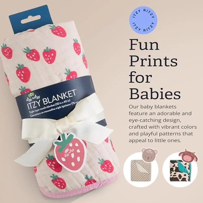 Itzy Ritzy Baby Blanket - Soft Cotton Muslin Multi-Use Blanket - Can Be Used as a Tummy Time Mat, Nursing Cover, Stroller Shade & More - Measures 30" x 40", Machine Washable (Strawberry) by Itzy Ritzy - Image 6