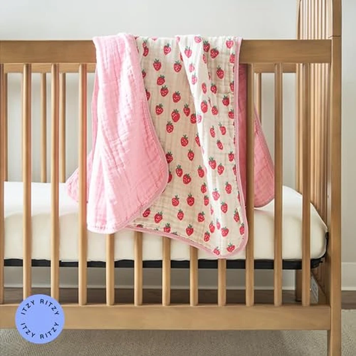 Itzy Ritzy Baby Blanket - Soft Cotton Muslin Multi-Use Blanket - Can Be Used as a Tummy Time Mat, Nursing Cover, Stroller Shade & More - Measures 30" x 40", Machine Washable (Strawberry) by Itzy Ritzy - Image 7