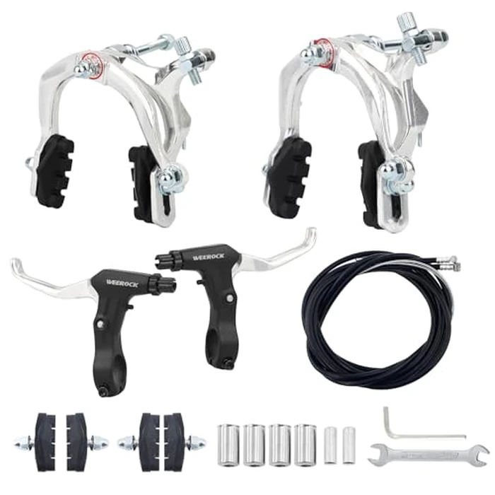 WEEROCK Bike Calip Brake Set, Front and Rear C Brake Sets, Rim Brake Set with Aluminium Alloy Brake levers, Bike Cables for Kids Bikes, BMX, Beach Bike, Commuter Bike, Silvery by WEEROCK - Used - Like New condition