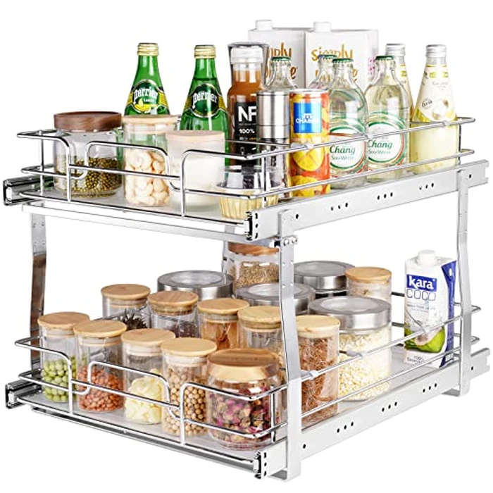 VEVOR 2 Tier 15.7"Wx21"Dx3.2"H Pull Out Cabinet Organizer, Heavy Duty Slide Out Pantry Shelves, Steel Roll Out Drawers, Sliding Drawer Storage for Home, 18.5"Wx22.5"Dx19"H Install Size for Cabinet by VEVOR - Used - Very Good condition - CA$56.37