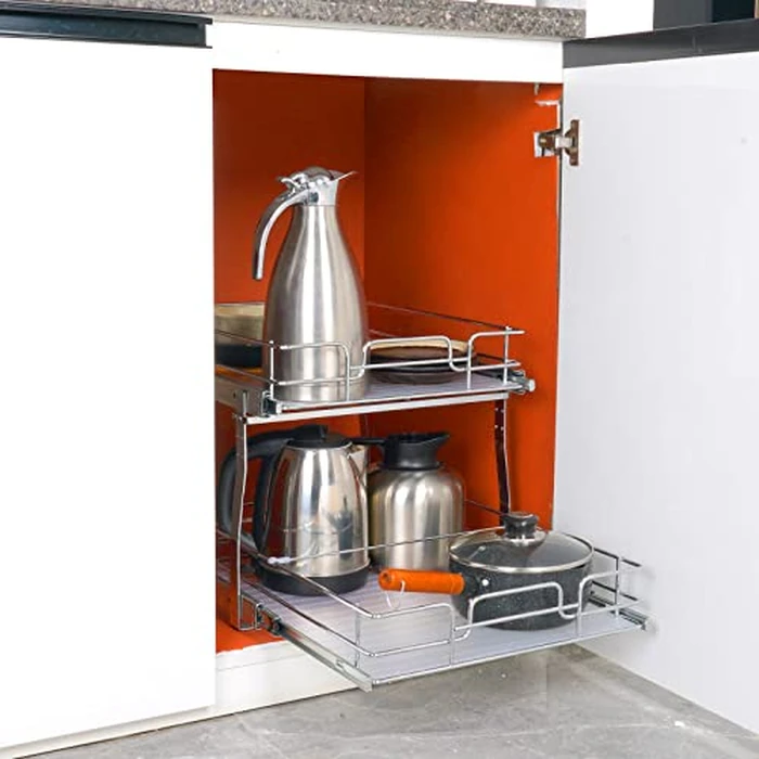 VEVOR 2 Tier 15.7"Wx21"Dx3.2"H Pull Out Cabinet Organizer, Heavy Duty Slide Out Pantry Shelves, Steel Roll Out Drawers, Sliding Drawer Storage for Home, 18.5"Wx22.5"Dx19"H Install Size for Cabinet by VEVOR - Image 8