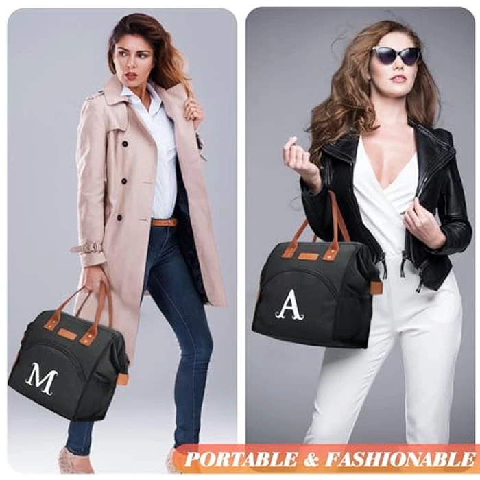 Personalized Lunch Box for Women, Initial Reusable Insulated Lunch Bag, Wide-Open Adult Lunchbox Cooler Lunchbag, Leakproof Lunch Tote for Picnic Work Outdoors, Christmas Gift for Women, Black - P by RIFESI - Image 7