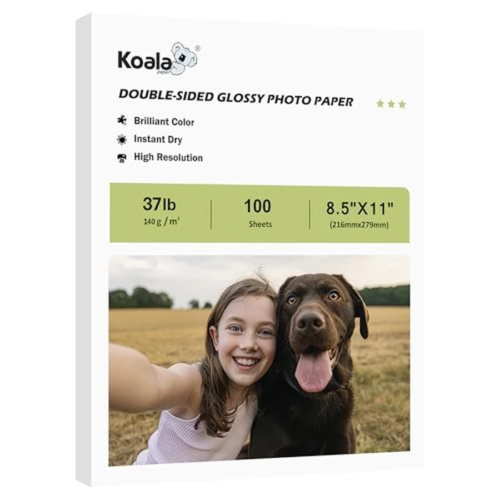 Koala Double Sided Glossy Inkjet Brochure Paper 8.5X11 Inches Thin 37lb 140gsm 100 sheets for Inkjet Printer Dye Ink for Photo Flyer Calendar Magazine Printing by KOALA PAPER - Used - Very Good condition