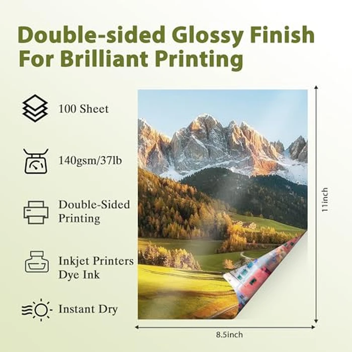 Koala Double Sided Glossy Inkjet Brochure Paper 8.5X11 Inches Thin 37lb 140gsm 100 sheets for Inkjet Printer Dye Ink for Photo Flyer Calendar Magazine Printing by KOALA PAPER - Image 2