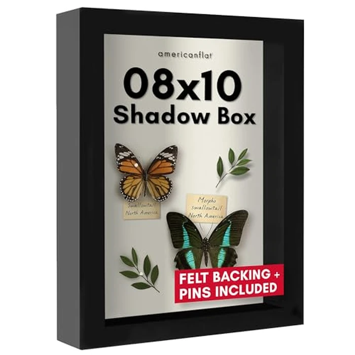 Americanflat 8x10 Shadow Box Frame with Shatter-Resistant Glass - Silhouette Collection - Large Shadow Box Display Case for Tabletop and Wall Display - Black with Soft Felt Back by Americanflat - Image 1