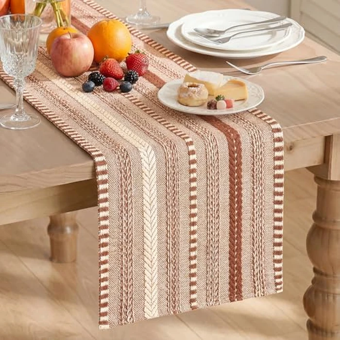 Artoid Mode Caramel Farmhouse Woven Table Runner, Seasonal Holiday Rustic Kitchen Dining Table Decoration for Home Party Decor 12x72 Inch by Artoid Mode - Used - Like New condition - CA$16.49