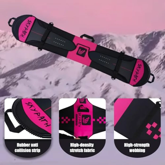 SkyPath Snowboard Cover Sleeve Case with Rubber Bumpers Adjustable Soft Cover with Detachable Double Shoulder Straps (Pink, L-5'3''-5'7'') by SkyPath - Image 3