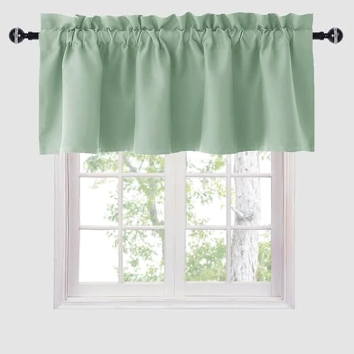 Hiasan Light Sage Valance Curtains for Kitchen Blackout Therml Insulated Solid Window Curtain Valance 52 x 18 inches, 1 Panel by Hiasan - Image 1